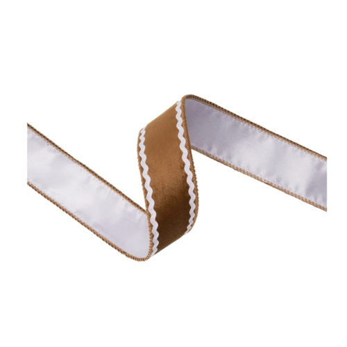 1 1/2" Wired Velvet Ribbon | Gingerbread w/ White Backing | 10 Yard Roll