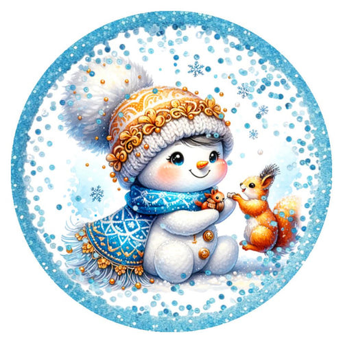 10 Aqua Sparkle Snowman Winter Sign, Metal Wreath Sign, Home Decor