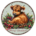 10 Baby Highland Cow Merry Christmas Sign, Wreath Sign, Metal Sign, Home Decor