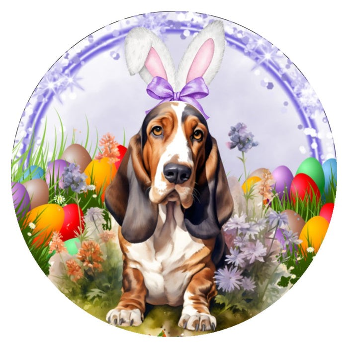 10  Basset Hound Easter Dog Sign, Wreath Sign, Home Decor, Gift
