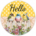 10” Bird Hello Wreath Sign, Home Decor, Aluminum, The Ritzy Cactus
