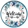10 Blue Floral Welcome Sign, Wreath Sign, Home Decor