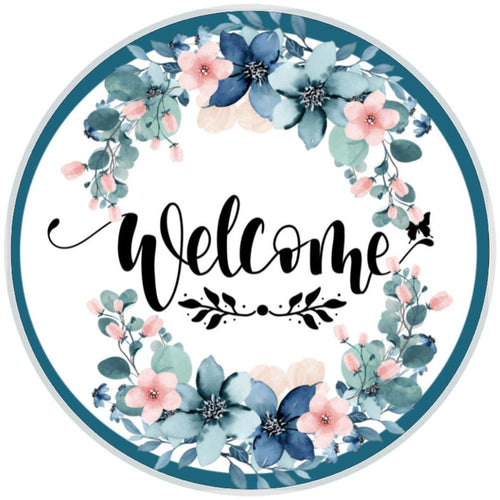 10 Blue Floral Welcome Sign, Wreath Sign, Home Decor