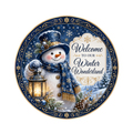 10" Blue Snowman Winter Wonderland Sign, Metal Wreath Sign, Home Decor