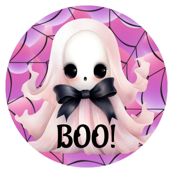 10 Boo Pink Ghost Sign, Wreath Sign, Metal Sign, Home Decor