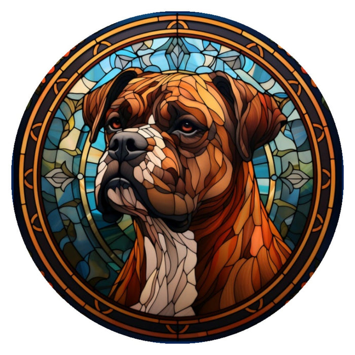 10 Boxer Dog Stained Glass Look Sign, Metal Wreath Sign, Home Decor