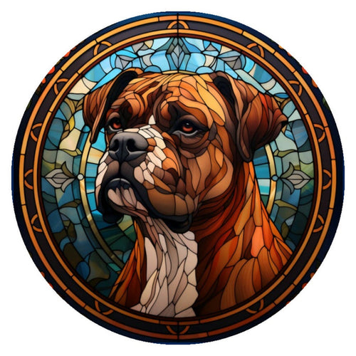 10 Boxer Dog Stained Glass Look Sign, Metal Wreath Sign, Home Decor