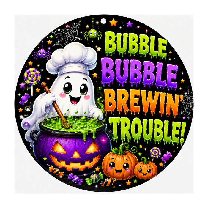 10" Bubble Trouble Halloween Sign, Metal Wreath Sign,  Halloween Sign Home Decor