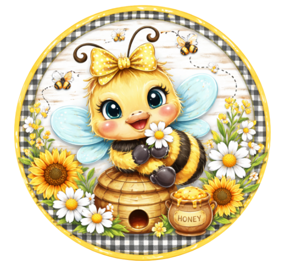 10" Bumble Bee Honey Wreath Sign, Metal Wreath Sign, Home Decor, Spring Sign