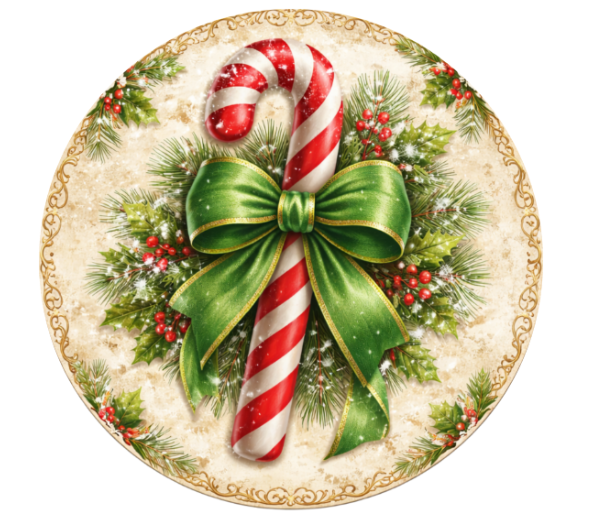 10" Candy Cane Bow Sign, Metal Wreath Sign, Home Decor, DIY Wreath Supply