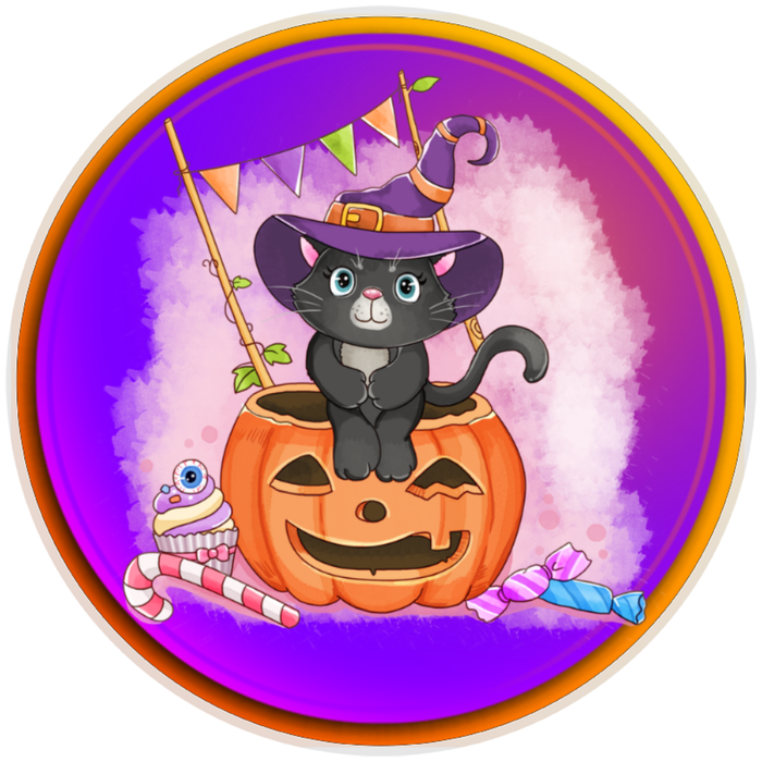 10” Candy Cat Halloween Sign, Home Decor, Aluminum, The Ritzy Cactus