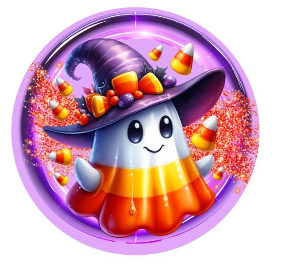 10" Candy Corn Witch Ghost  Halloween Sign,  Wreath Sign, DIY Wreath Maker Sign, Metal Sign, Home Decor