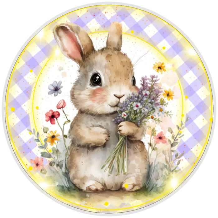 10 Checkered Bunny Sign, Metal Wreath Sign, Home Decor