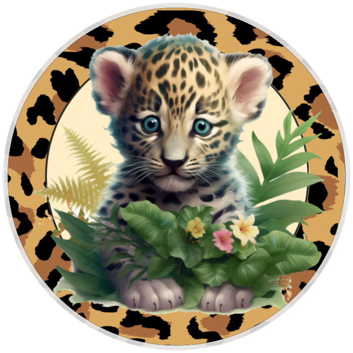 10” Cheetah Floral Sign, Home Decor, Aluminum, The Ritzy Cactus