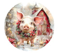 10 Christmas Barn Pig Wreath Sign, Metal Wreath Sign, Home Decor, Winter Sign