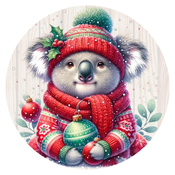 10 Christmas Beanie Koala Wreath Sign, Metal Sign, Home Decor