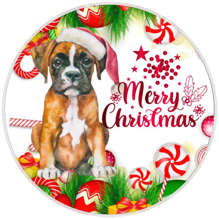 10” Christmas Boxer Dog Sign, Home Decor, Aluminum, The Ritzy Cactus
