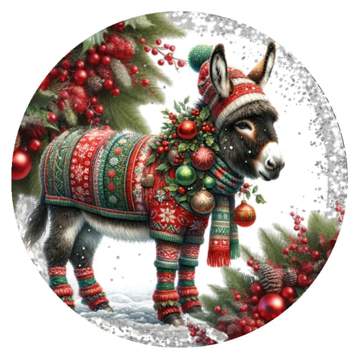 10 Christmas Brown Donkey Wreath Sign, Metal Sign, Home Decor