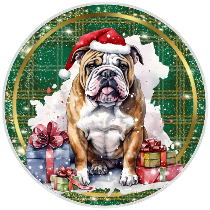 10 Christmas Bulldog Sign, Metal Wreath Sign, Home Decor