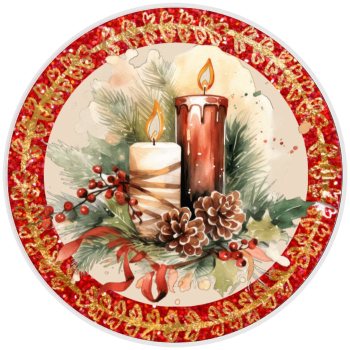 10 Christmas Candle Sign, Metal Wreath Sign, Home Decor