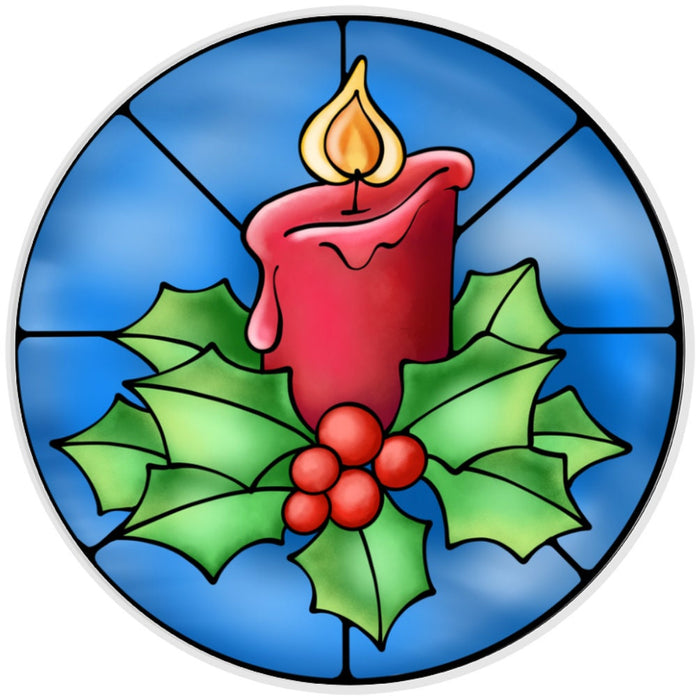 10 Christmas Candle Stained Glass Look Metal Sign, Wreath Sign, Home Decor