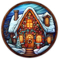 10 Christmas Candy House Stained Glass Look Wreath Sign, Metal Wreath Sign, Home Decor