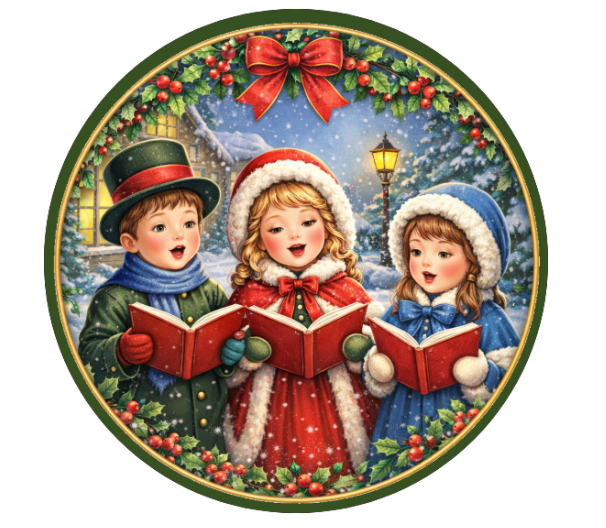 10" Christmas Carolers Sign, Metal Wreath Sign, Home Decor, DIY Wreath Supply
