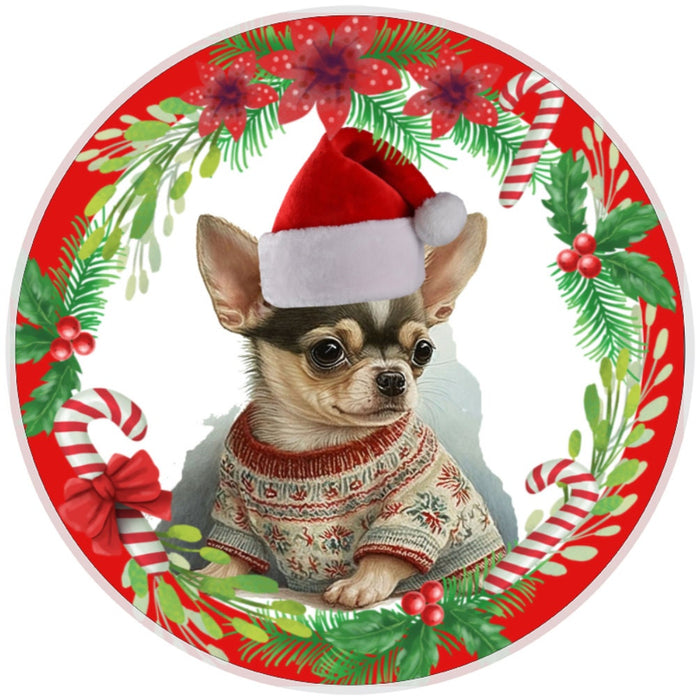 10 Christmas Chihuahua Santa Sign, Metal Wreath Sign, Home Decor