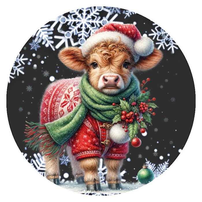 10 Christmas Cow Wreath Sign, Metal Sign, Home Decor