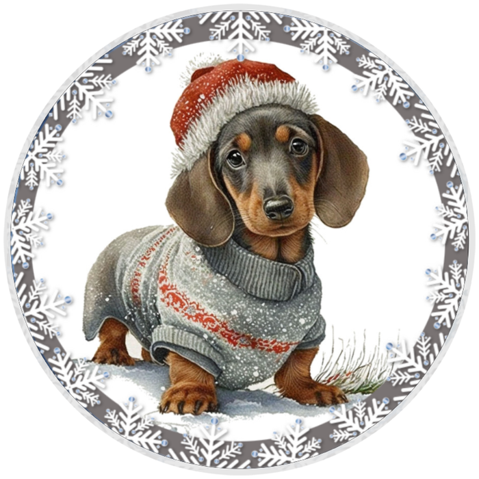 10” Christmas Dachshund  Dog Sign, Home Decor, Aluminum, The Ritzy Cactus