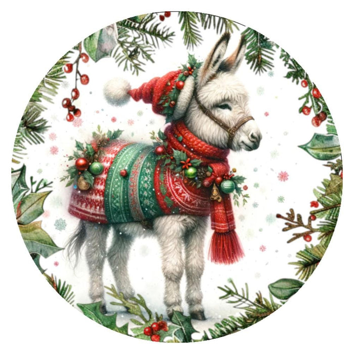 10 Christmas Donkey Wreath Sign, Metal Sign, Home Decor