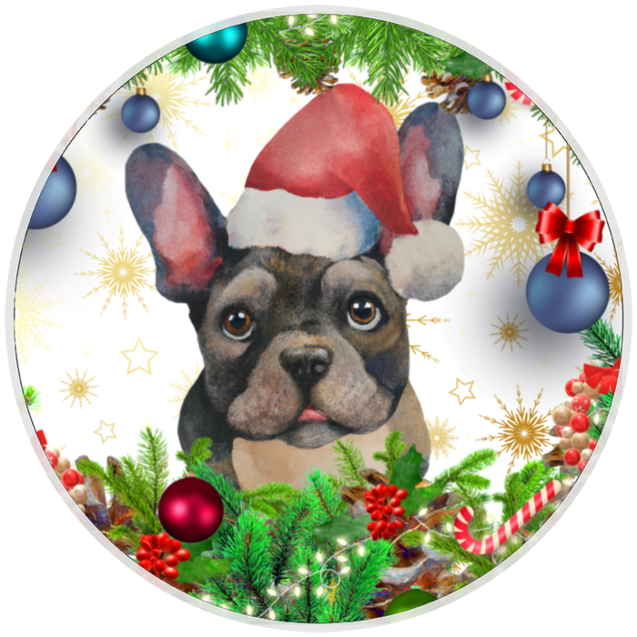 10” Christmas Frenchie Dog Sign, Home Decor, Aluminum, The Ritzy Cactus