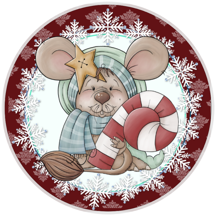 10” Christmas Mouse Candy Cane Wreath  Sign, Home Decor, Aluminum, The Ritzy Cactus