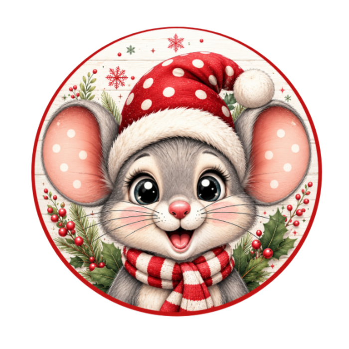10" Christmas Mouse Sign, Metal Wreath Sign, Home Decor