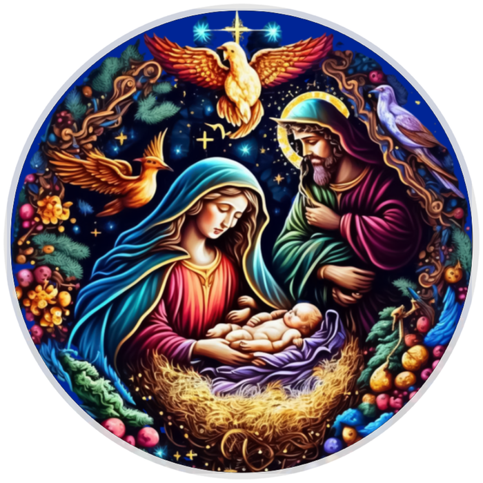 10”  Christmas Nativity Manger Wreath Sign, Home Decor, Aluminum, The Ritzy Cactus