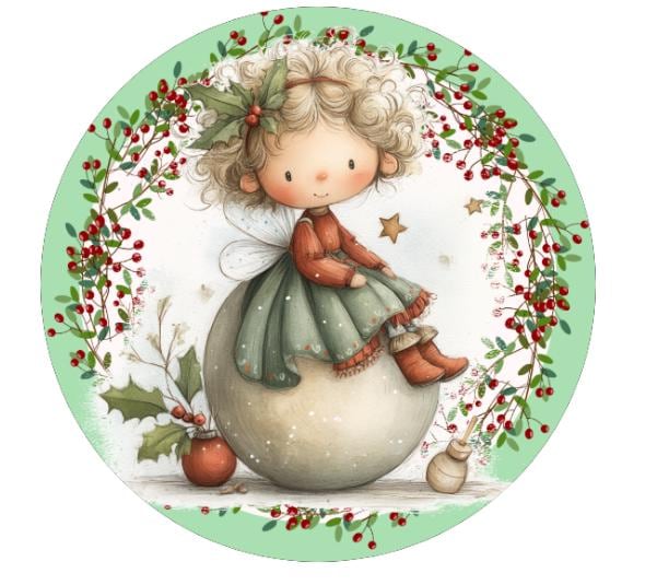 10 Christmas Ornament Fairy Wreath Sign, Metal Wreath Sign, Home Decor, Winter Sign
