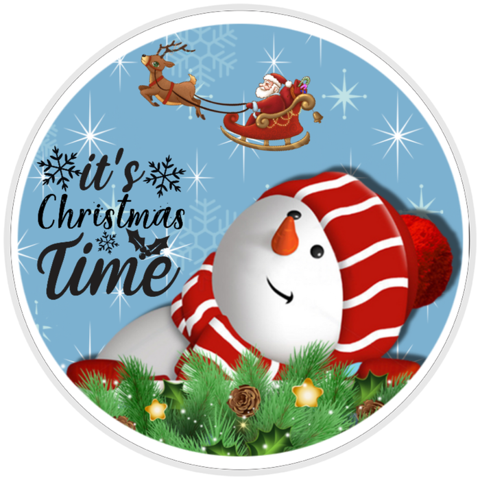 10” Christmas Time Snowman Wreath Sign, Home Decor, Aluminum, The Ritzy Cactus