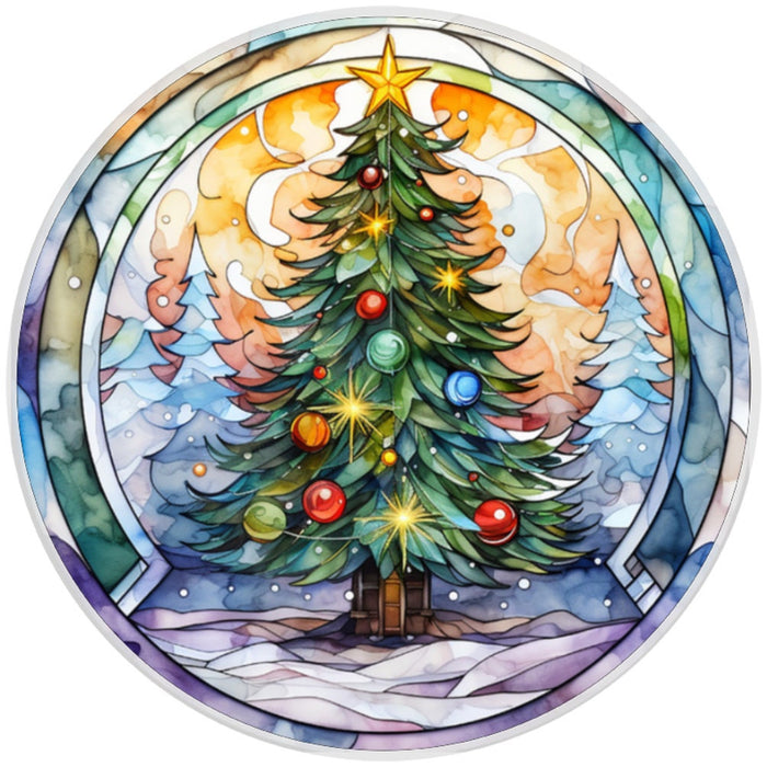 10 Christmas Tree Stained Glass Look Sign, Metal Wreath Sign, Home Decor
