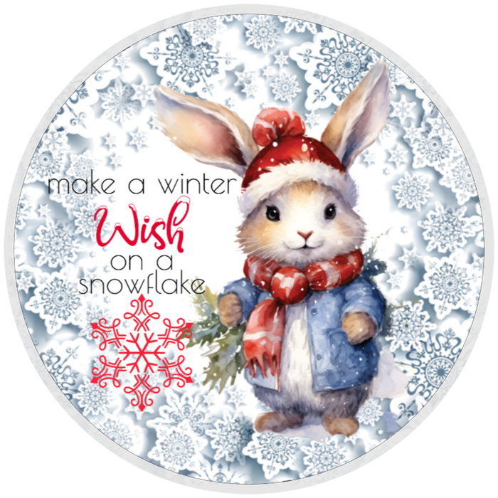 10”  Christmas Wish Snowflake Bunny Sign, Home Decor, Aluminum, The Ritzy Cactus