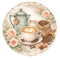 10" Coffee Floral Wreath Sign, Metal Wreath Sign