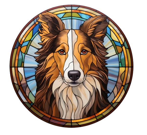 10 Collie Multi Color Stain Glass Look Dog Sign, Metal Wreath Sign, Home Decor