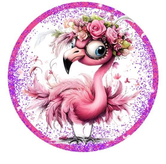 10 Corky Flamingo Sign, Metal Wreath Sign, Home Decor