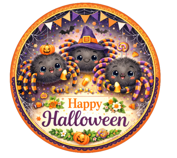 10" Cubby Spiders Halloween Sign, Metal Wreath Sign, Home Decor, DIY Wreath Supply