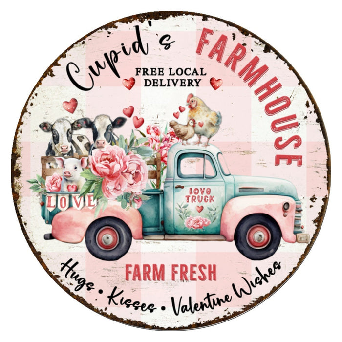 10 Cupids Love Truck Valentine  Sign, Wreath Sign, Home Decor