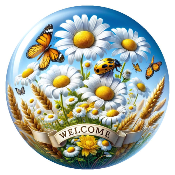 10 Daisy Butterfly Summer Welcome Sign, Metal Wreath Sign, Home Decor