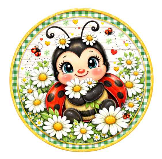 10" Daisy Ladybug Wreath Sign, Metal Wreath Sign, Home Decor, Summer Sign