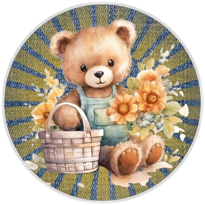 10 Denim Floral Teddy Bear Sign, Wreath Sign, Home Decor, Metal Sign, The Ritzy Cactus