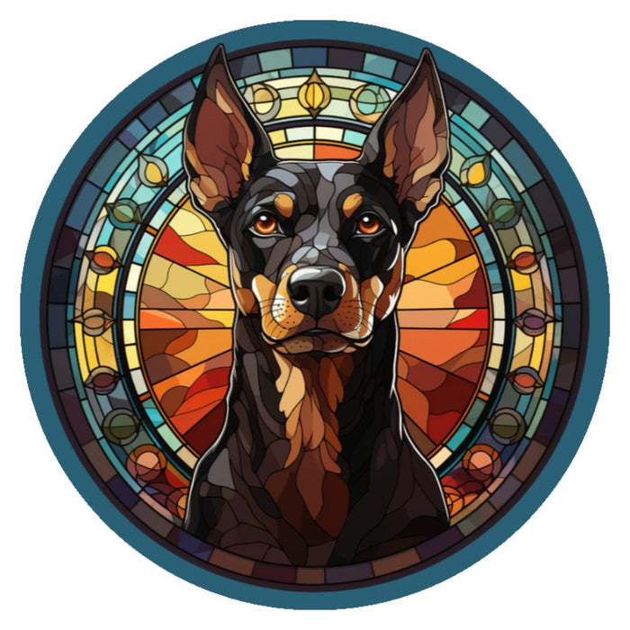 10 Doberman Pinscher Stained Glass Look Sign, Metal Wreath Sign, Home Decor