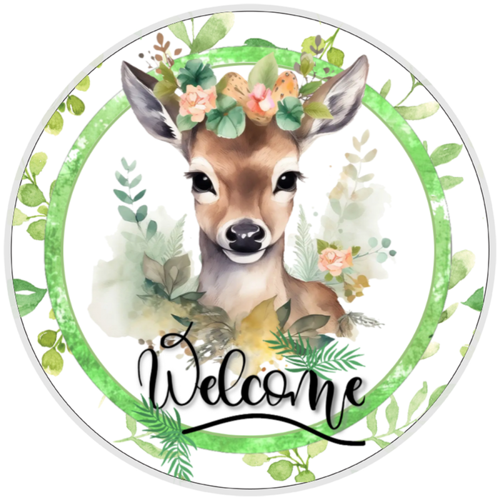 10” Doe Deer Floral Wreath Sign, Home Decor, Aluminum, The Ritzy Cactus