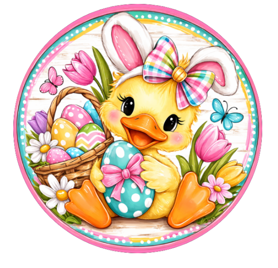 10 Duckling Bunny Ears Wreath Sign, Metal Wreath Sign, Home Decor, Spring Sign